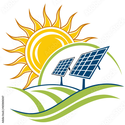 Illustration of solar panels and sun