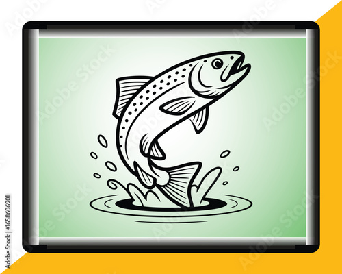 Black vector icon of a fish in a coffee cup on a computer screen