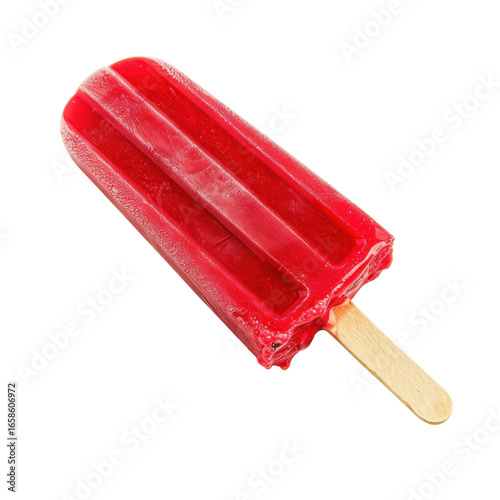 Refreshing red popsicle with wooden stick, summer treat