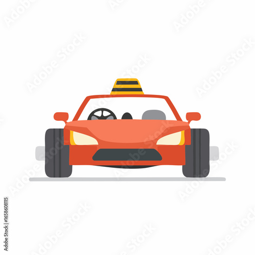 Front View of a Red Taxi Car with Black and Yellow Top for Transportation Services