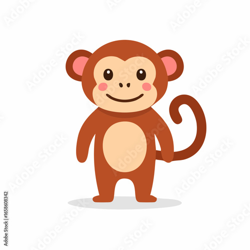 Playful Brown Cartoon Monkey Standing Adorable Primate Animal Vector Character