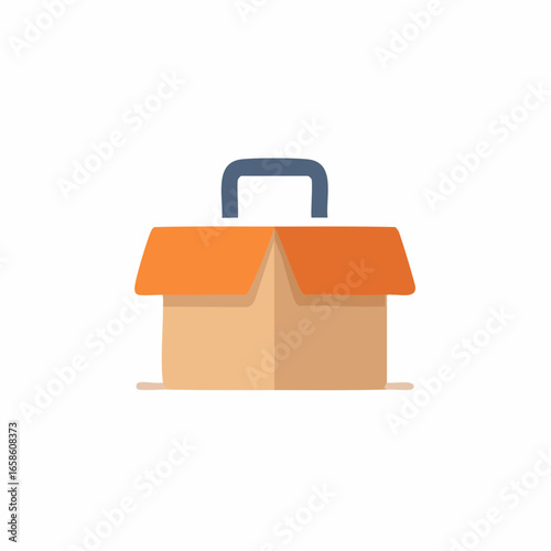 Open cardboard box with a handle minimalist icon. Empty package illustration for delivery and moving.