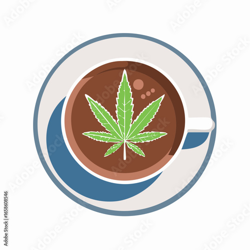 Cannabis leaf in a coffee cup, symbolizing recreational or medicinal use.