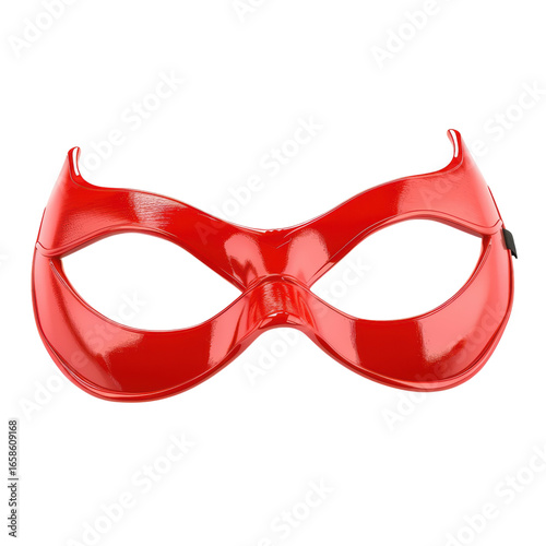 Glossy red superhero mask for disguise, costume, and party themes