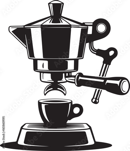 Coffee day vector art of black silhouette of an espresso machine making coffee isolated
