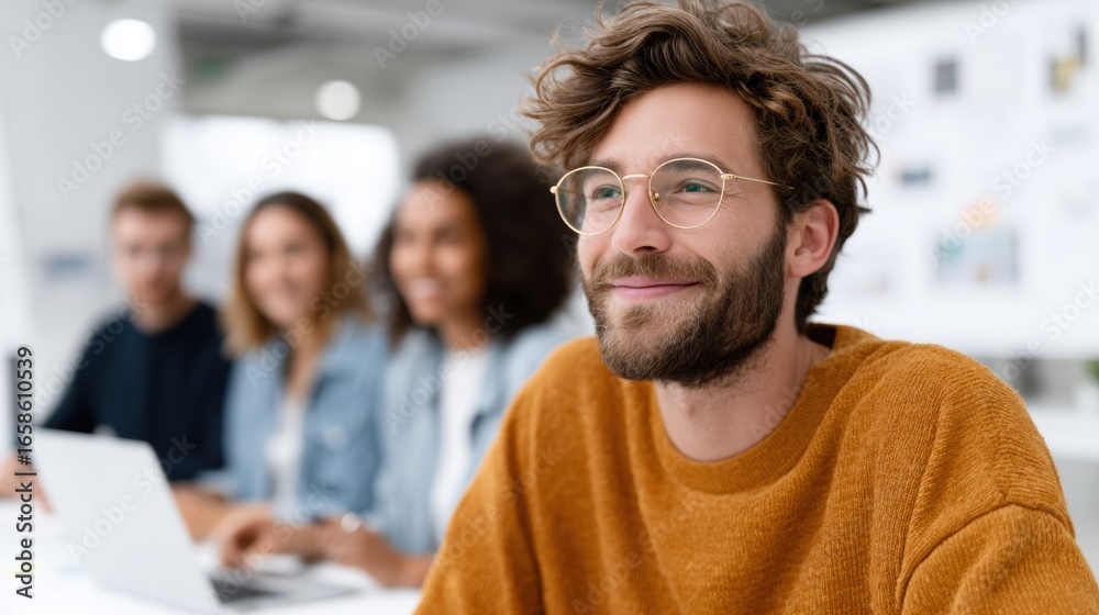 Obraz premium Professional team collaboration in modern office environment with diverse colleagues engaging in strategic planning and innovative discussions for success