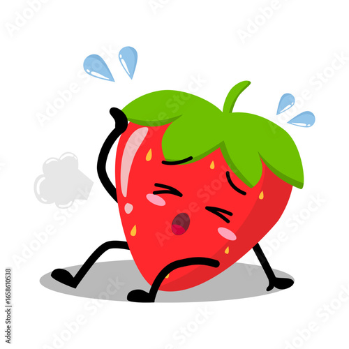 Cute Hand Drawn Tired Strawberry Sigh