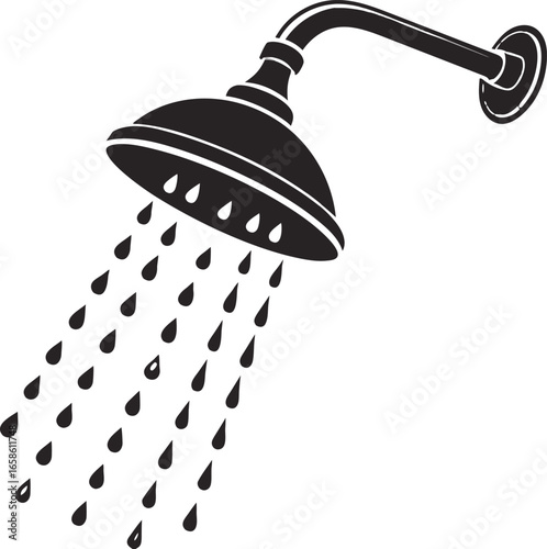 Running Shower Head Silhouette Vector Illustration with Water Droplets Minimal Bathroom Plumbing Hygiene Icon Transparent Design