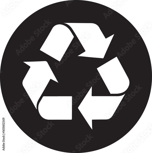 White Recycling Symbol on Black Circle recycle reuse
