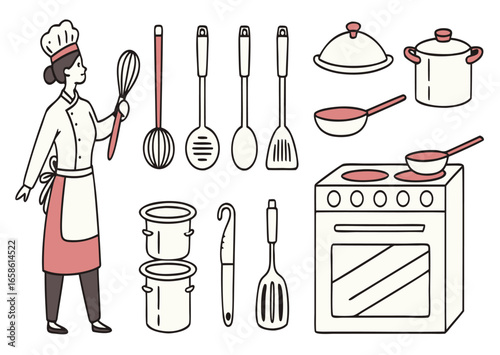Collection of kitchen utensils and cooking tools vector graphics