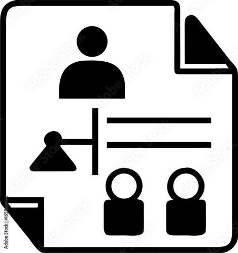 Organizational Chart Icon Depicting a Hierarchy of Personnel and a Document, Illustrating Business Structure and Management Team Representation