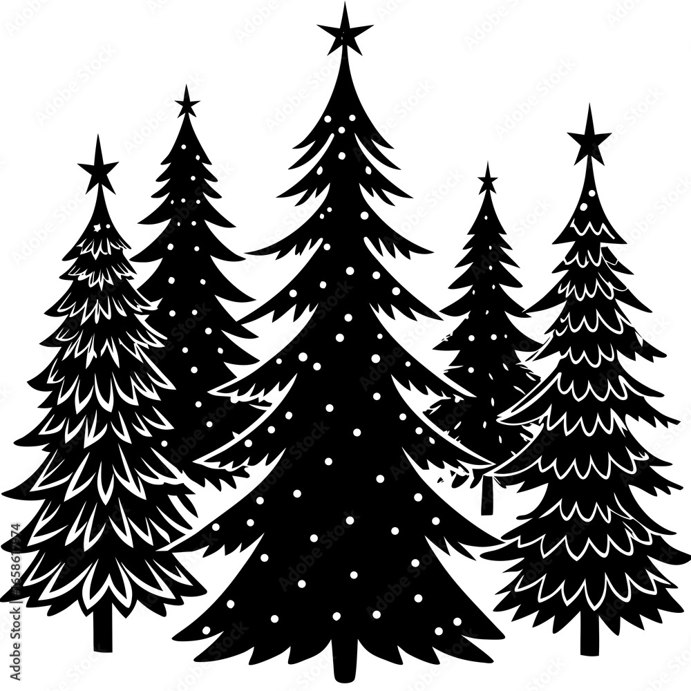 Obraz premium Set Of Silhouette Christmas Tree, Silhouette Christmas Tree Set, Silhouette Christmas Tree Vector, Silhouette Christmas Tree Vector, Christmas Tree Silhouette Vector