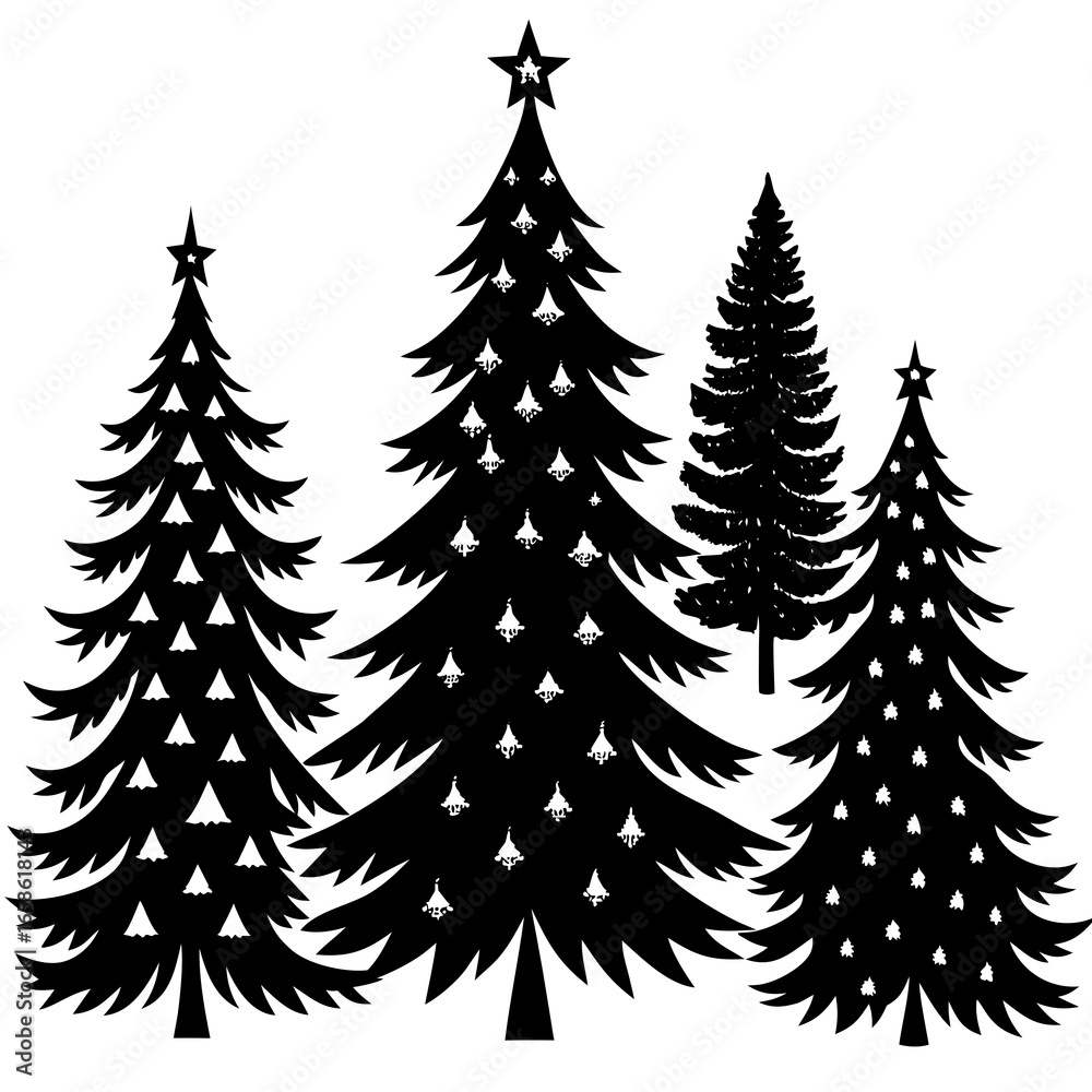 Obraz premium Set Of Silhouette Christmas Tree, Silhouette Christmas Tree Set, Silhouette Christmas Tree Vector, Silhouette Christmas Tree Vector, Christmas Tree Silhouette Vector