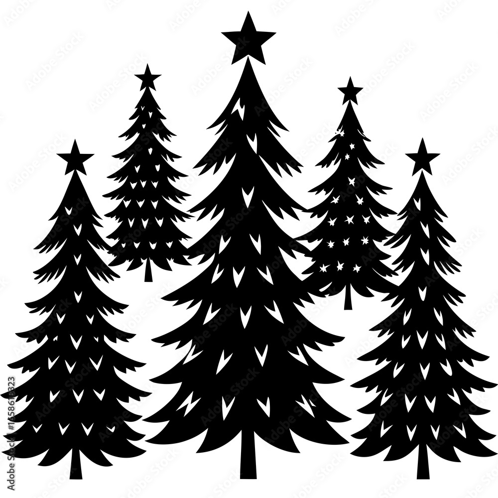 Obraz premium Set Of Silhouette Christmas Tree, Silhouette Christmas Tree Set, Silhouette Christmas Tree Vector, Silhouette Christmas Tree Vector, Christmas Tree Silhouette Vector 