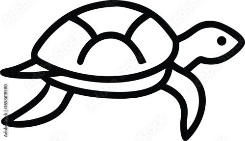 Turtle Outline Vector Illustration Marine Animal Line Art Icon for Ocean Wildlife, Sea Nature, Aquatic Life and Conservation