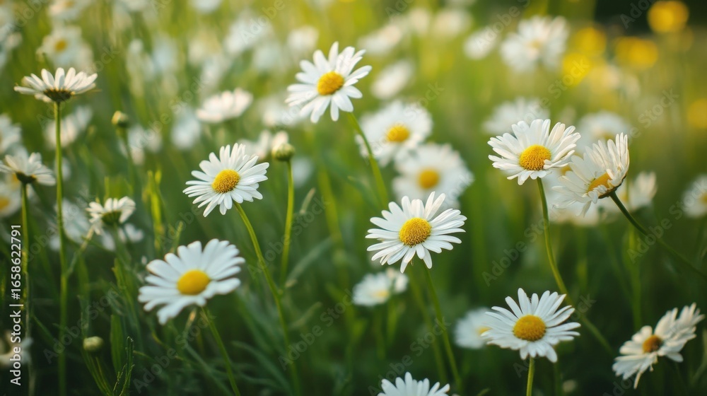 Fototapeta premium A field of daisies in a sunny meadow.