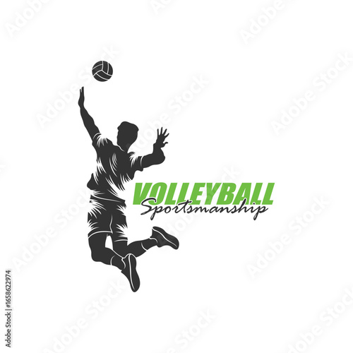 Volleyball Player Logo Design Vector. Silhouette Volleyball Man Player Template Illustration