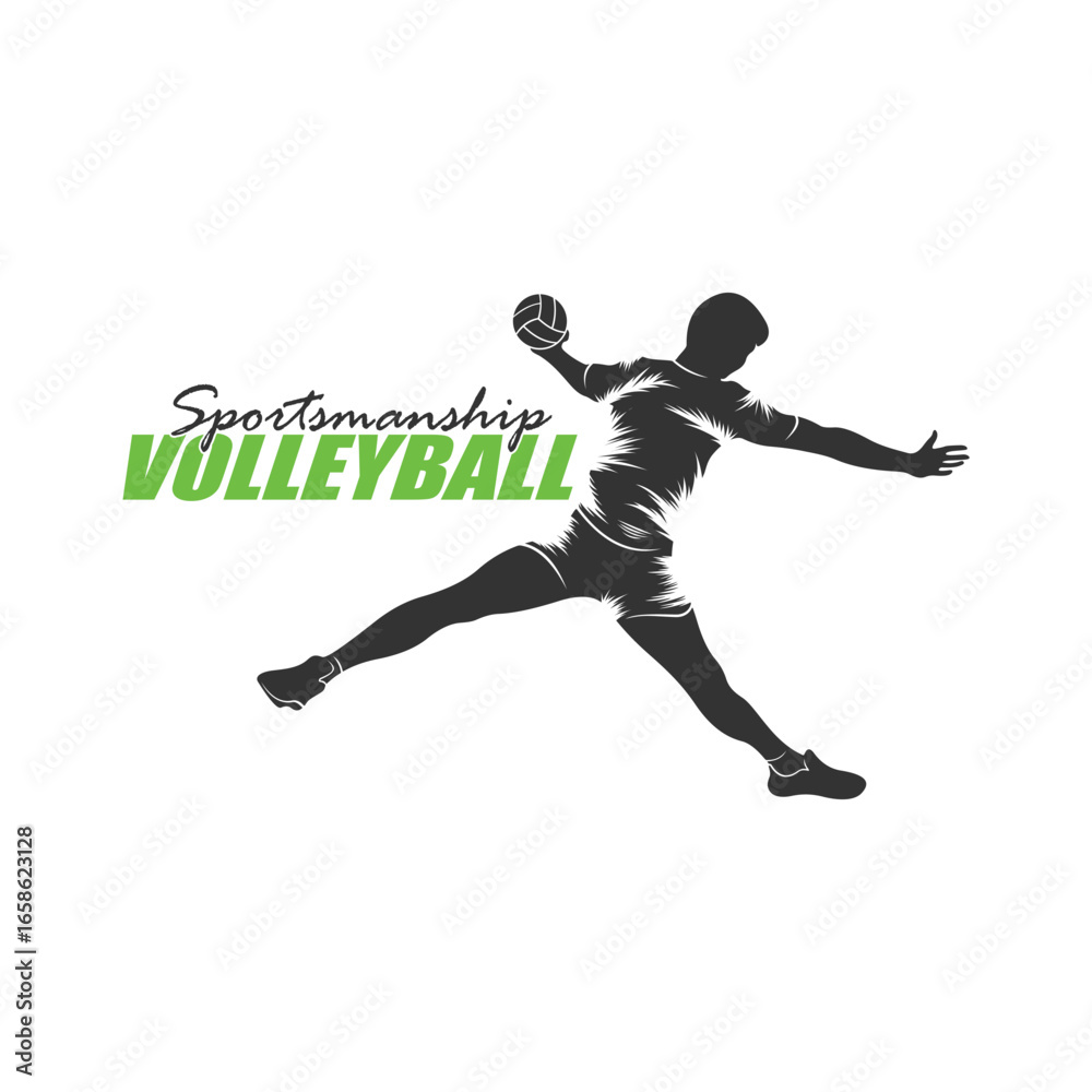 Obraz premium Volleyball Player Logo Design Vector. Silhouette Volleyball Man Player Template Illustration