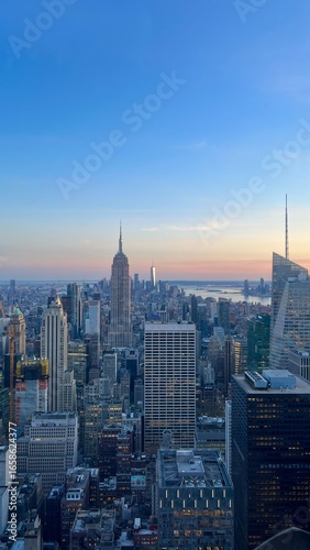 new york city skyline sky view sunset evening buildings skyscrapers empire state one world central park