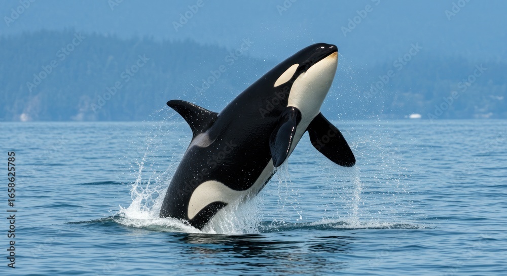 Fototapeta premium Orca leaping in ocean (1)