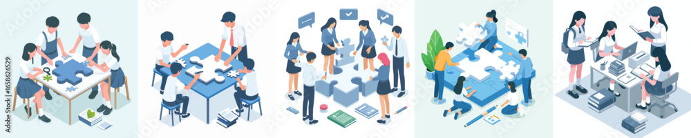 Obraz premium Vector set of isometric teamwork