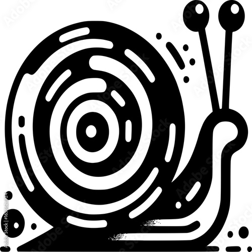 Snail Illustration: A monochrome illustration captures a snail in a minimalist and stylistic representation. The snail's iconic spiral shell takes center stage, evoking tranquility and natural grace.