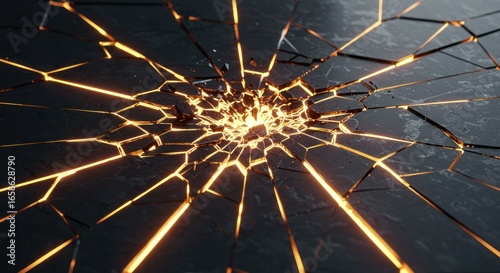 Shattered dark surface with glowing cracks