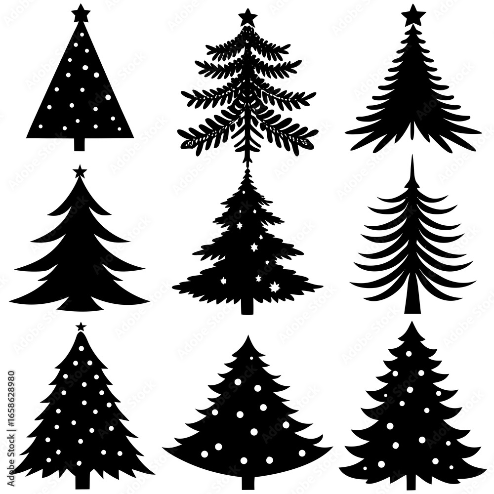 Obraz premium Set Of Silhouette Christmas Tree, Silhouette Christmas Tree Set, Silhouette Christmas Tree Vector, Silhouette Christmas Tree Vector, Christmas Tree Silhouette Vector