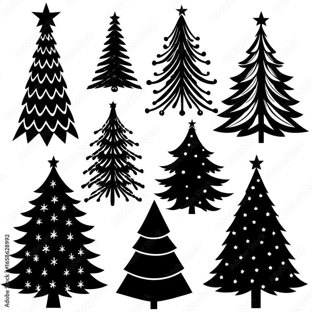 Obraz premium Set Of Silhouette Christmas Tree, Silhouette Christmas Tree Set, Silhouette Christmas Tree Vector, Silhouette Christmas Tree Vector, Christmas Tree Silhouette Vector
