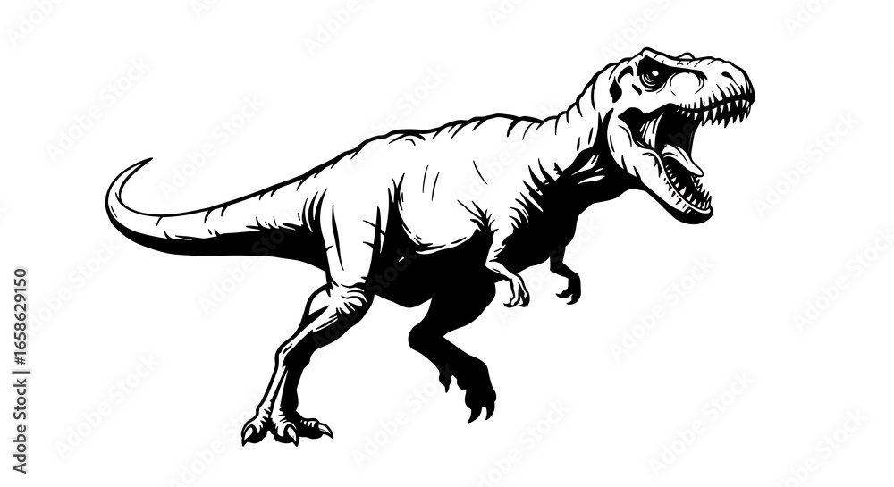 Obraz premium T-Rex Dinosaur Roaring Illustration in Black and White