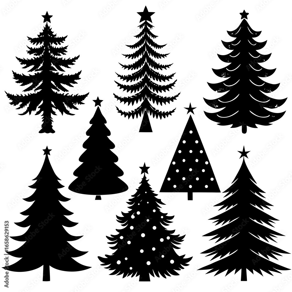 Fototapeta premium Set Of Silhouette Christmas Tree, Silhouette Christmas Tree Set, Silhouette Christmas Tree Vector, Silhouette Christmas Tree Vector, Christmas Tree Silhouette Vector 