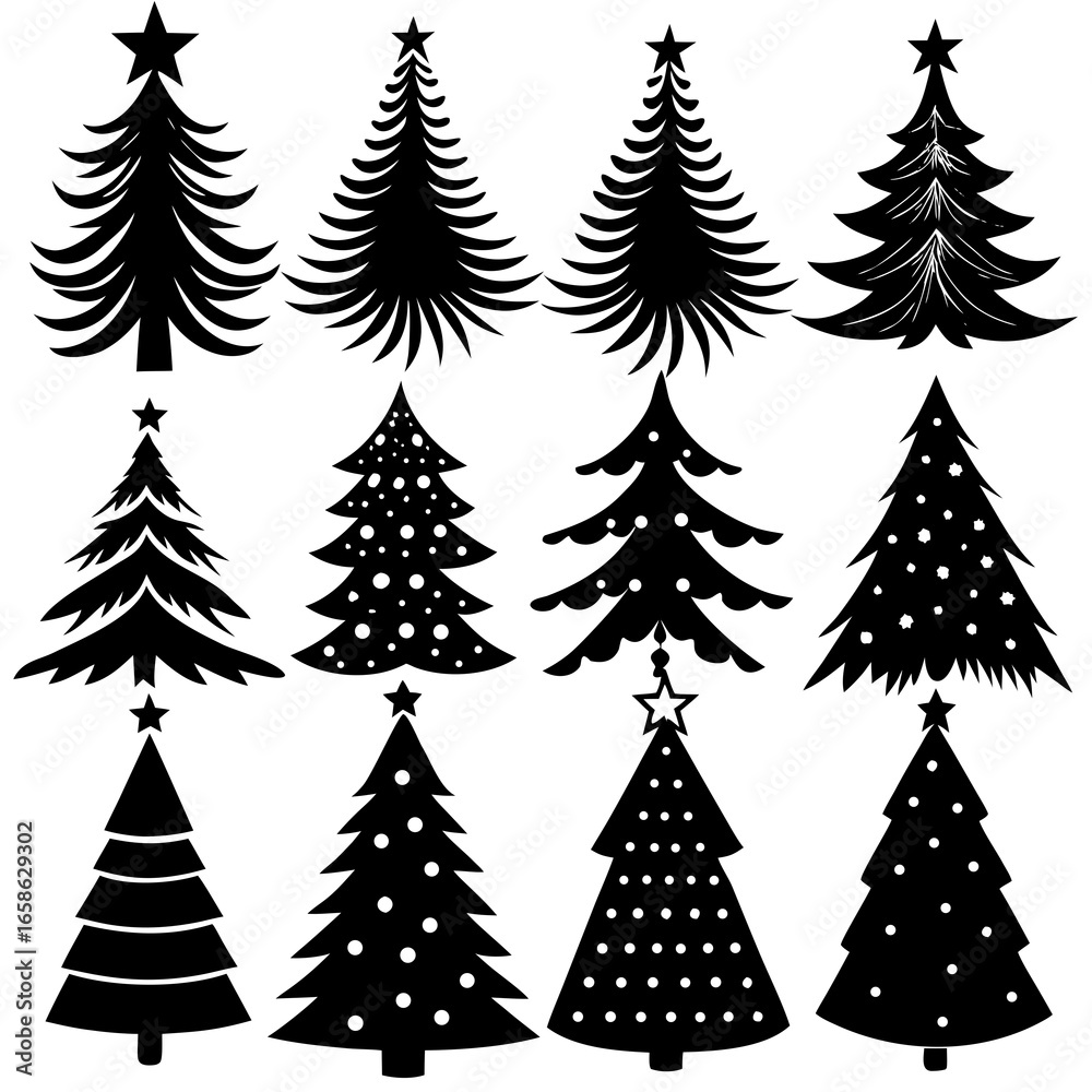 Obraz premium Set Of Silhouette Christmas Tree, Silhouette Christmas Tree Set, Silhouette Christmas Tree Vector, Silhouette Christmas Tree Vector, Christmas Tree Silhouette Vector 