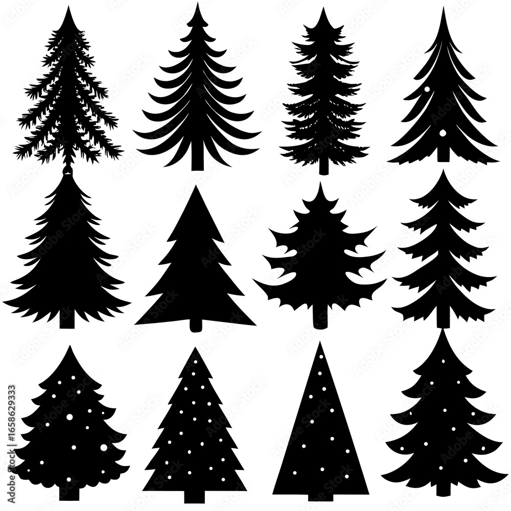 Fototapeta premium Set Of Silhouette Christmas Tree, Silhouette Christmas Tree Set, Silhouette Christmas Tree Vector, Silhouette Christmas Tree Vector, Christmas Tree Silhouette Vector 