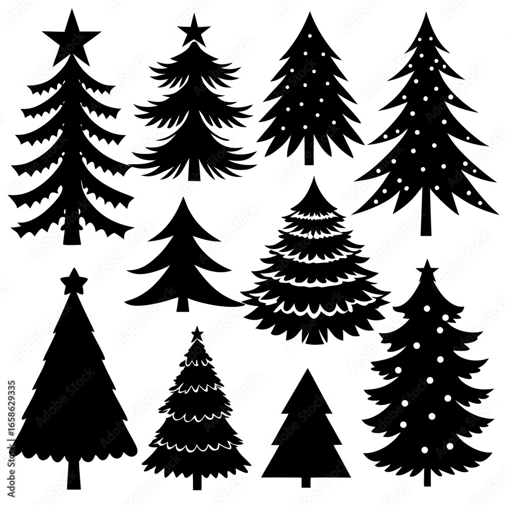 Obraz premium Set Of Silhouette Christmas Tree, Silhouette Christmas Tree Set, Silhouette Christmas Tree Vector, Silhouette Christmas Tree Vector, Christmas Tree Silhouette Vector 