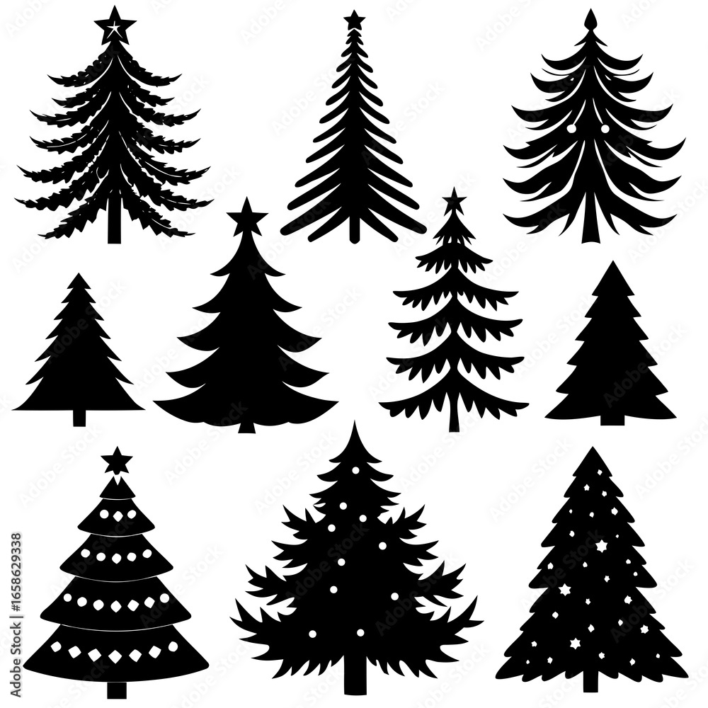 Fototapeta premium Set Of Silhouette Christmas Tree, Silhouette Christmas Tree Set, Silhouette Christmas Tree Vector, Silhouette Christmas Tree Vector, Christmas Tree Silhouette Vector 
