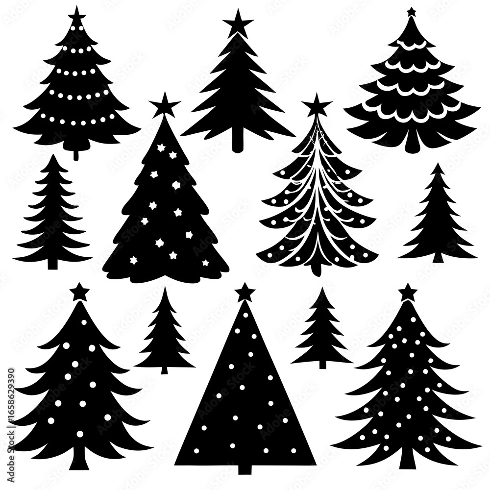 Fototapeta premium Set Of Silhouette Christmas Tree, Silhouette Christmas Tree Set, Silhouette Christmas Tree Vector, Silhouette Christmas Tree Vector, Christmas Tree Silhouette Vector 