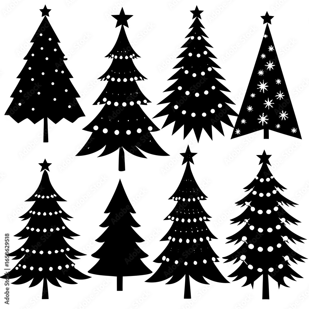 Obraz premium Set Of Silhouette Christmas Tree, Silhouette Christmas Tree Set, Silhouette Christmas Tree Vector, Silhouette Christmas Tree Vector, Christmas Tree Silhouette Vector 