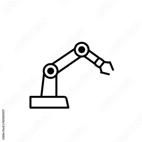 Industrial robot arm manipulator line art icon for automation and technology concepts