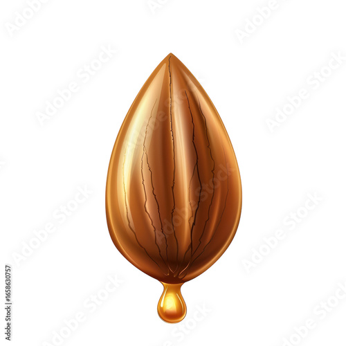 Glossy almond with dripping oil, a symbol of natural beauty products