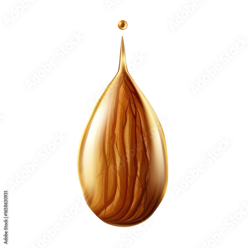 Golden liquid drop with tree roots, organic essence, natural ingredient