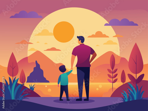 Father and Child Love Nature Silhouette