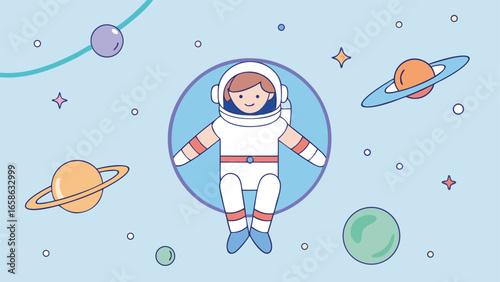 Child in astronaut suit exploring outer space