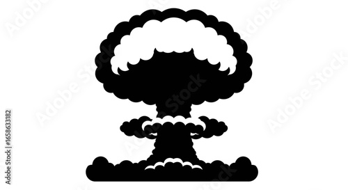 Nuclear Explosion Mushroom Cloud Black and White Silhouette