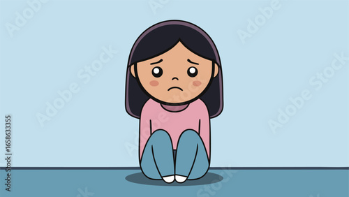 Child sitting alone looking sad and worried inside