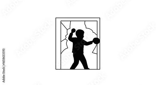 Child Throwing Balls Breaking a Window Silhouette Depicting Mischief or Anger with a Bold Graphic Silhouette Style silhouette