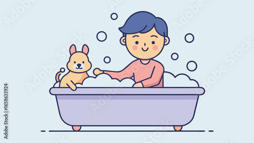Enjoying a bath time with a playful puppy