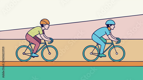 Bicyclists racing on a bright path