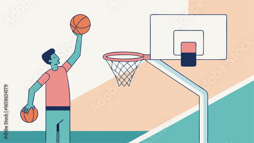Player prepares to shoot basketball at hoop
