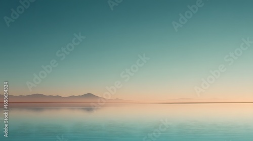 A tranquil liquid horizon in muted earth tones of ochre and soft teal