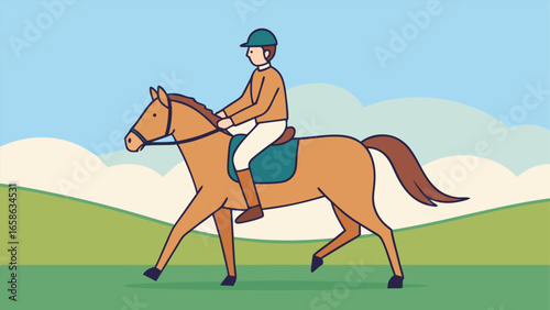 Horseback rider enjoys a relaxing stroll